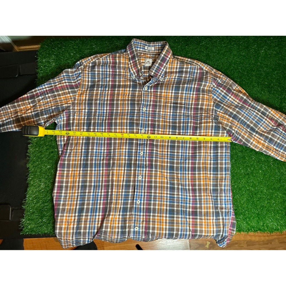 Peter Millar Mens XL Button Down Shirt Plaid Multi Color Cotton Long Sleeve XL